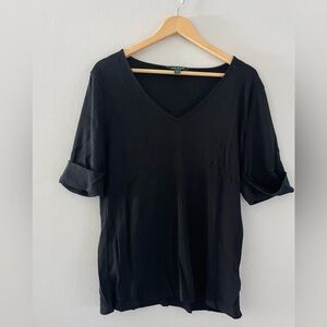 Lauren Ralph Lauren Black Short Sleeve V-Neck Blouse